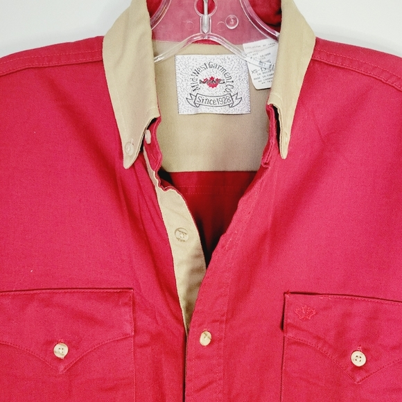 Mid-West Garment Co. Rodeo Cowboy Farm Shirt Mens XS Red Tan - Picture 2 of 14
